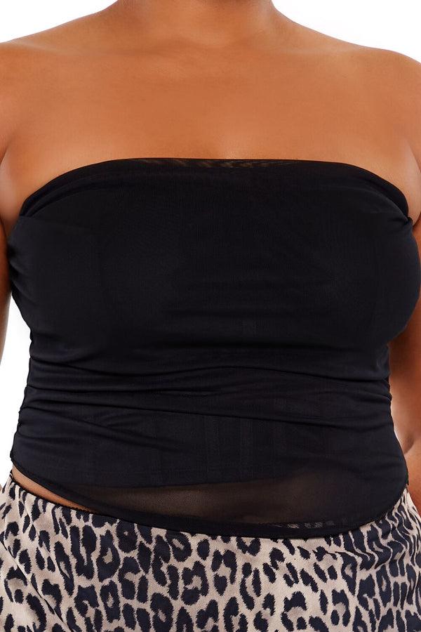 Forever21 Plus Size Ruched Mesh Tube Top BLACK