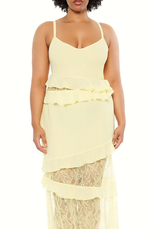 Forever21 Plus Size Ruffle Maxi Dress LIGHT YELLOW