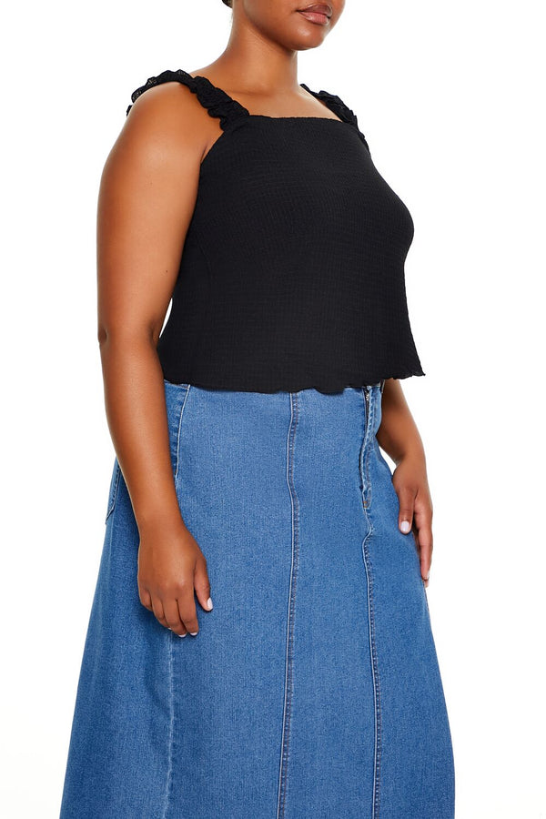Forever21 Plus Size Ruffle-Strap Tank Top BLACK