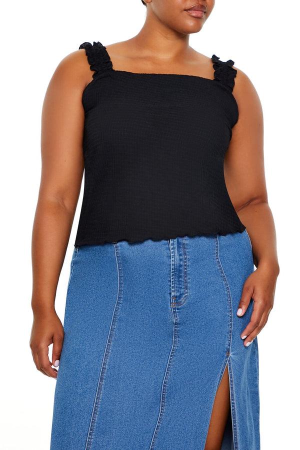 Forever21 Plus Size Ruffle-Strap Tank Top BLACK