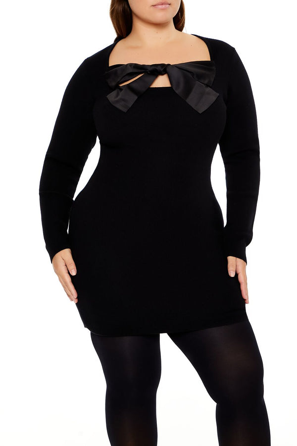 Forever21 Plus Size Satin Bow Mini Dress BLACK