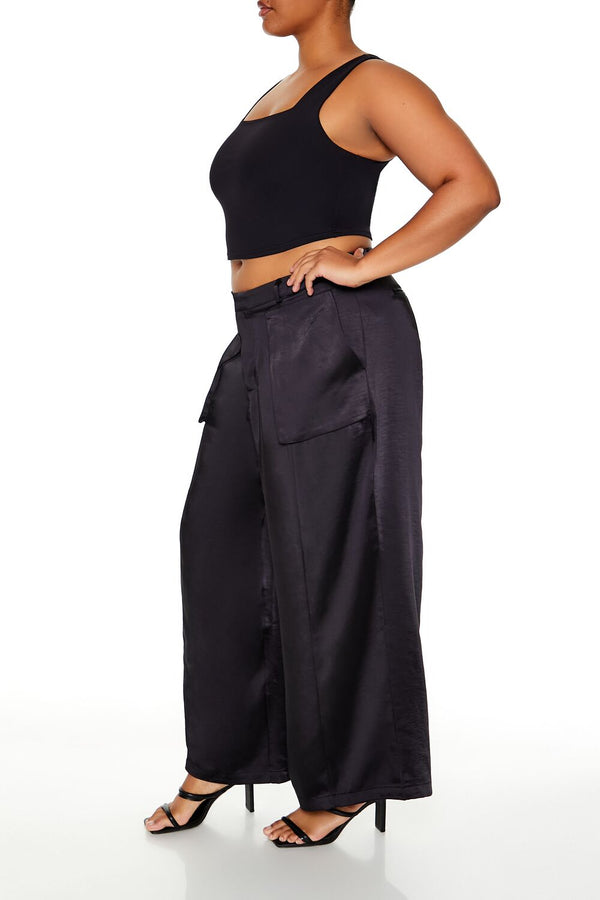 Forever21 Plus Size Satin Cargo Pants BLACK