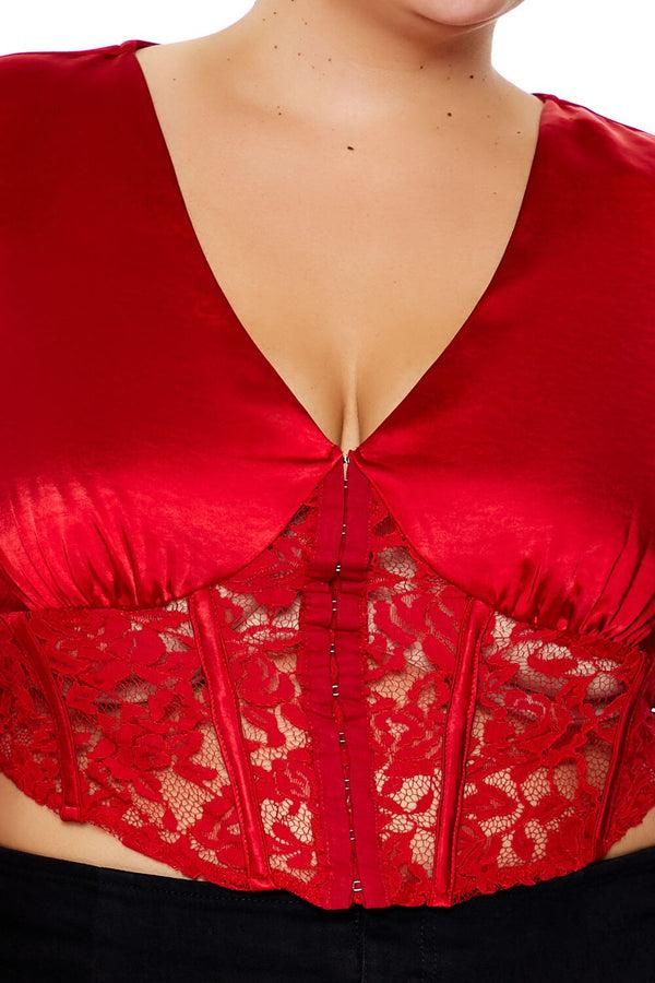 Forever21 Plus Size Satin Corset Crop Top DARK RED