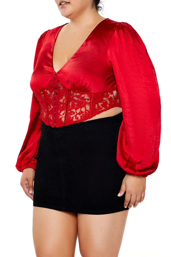 Forever21 Plus Size Satin Corset Crop Top DARK RED