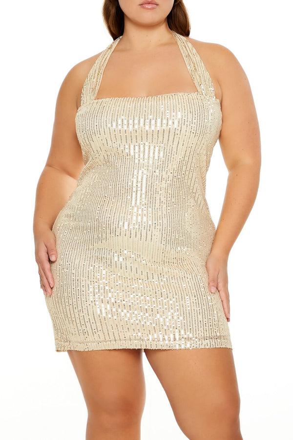 Forever21 Plus Size Sequin Halter Mini Dress GOLD