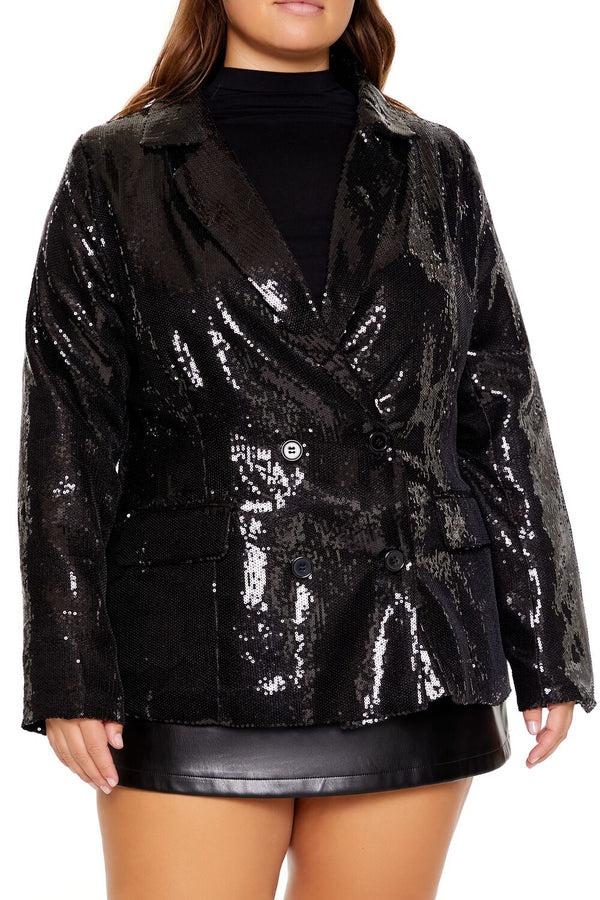 Forever21 Plus Size Sequin Notched Blazer BLACK