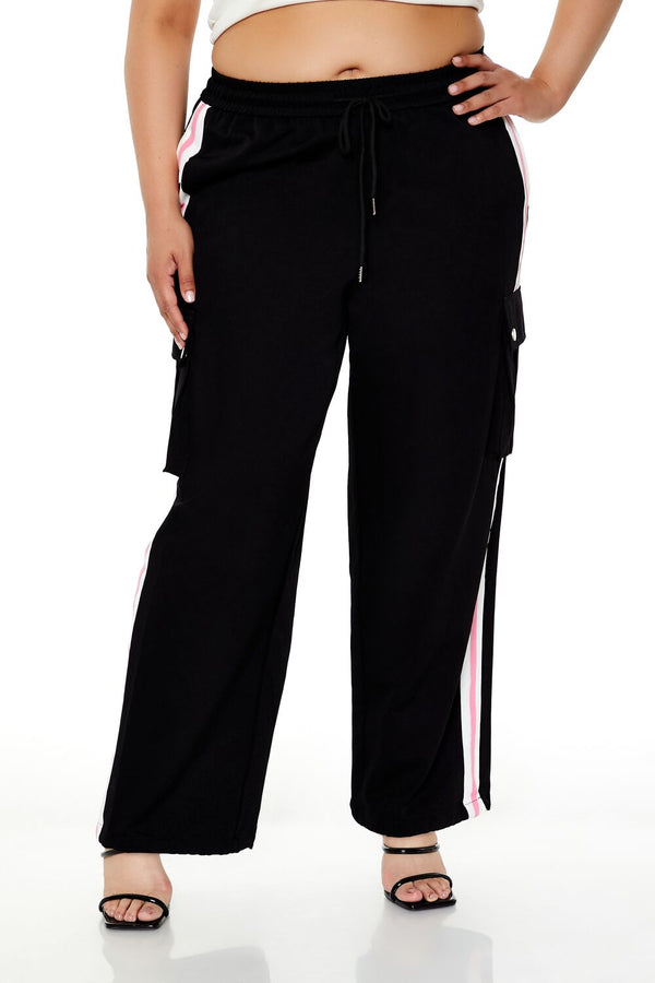 Forever21 Plus Size Striped Cargo Joggers BLACK