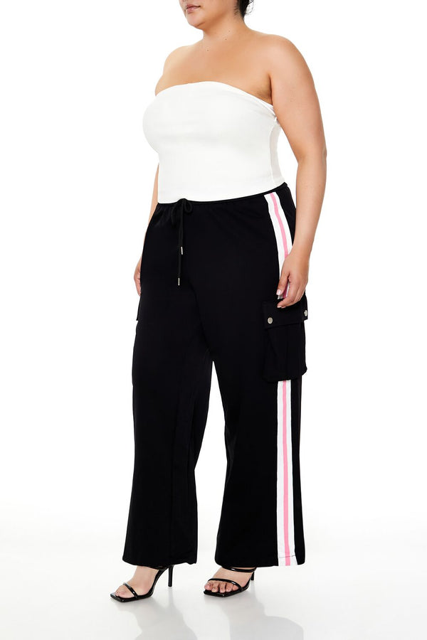 Forever21 Plus Size Striped Cargo Joggers BLACK