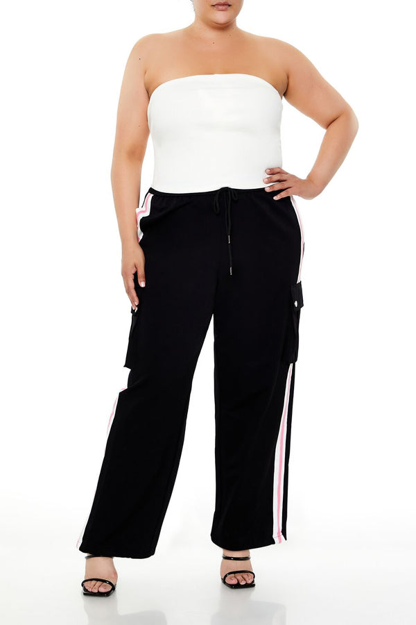 Forever21 Plus Size Striped Cargo Joggers BLACK
