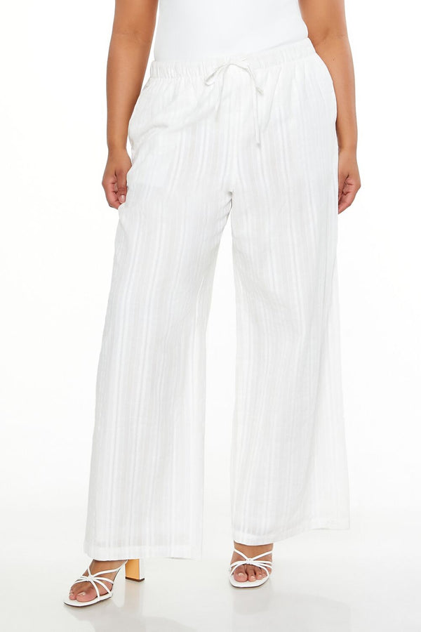Forever21 Plus Size Striped Wide-Leg Pants WHITE