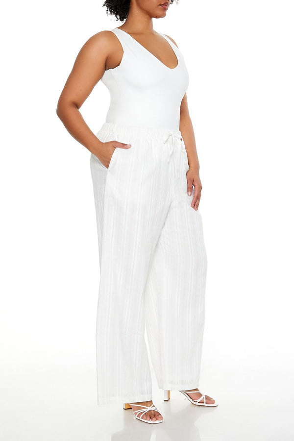 Forever21 Plus Size Striped Wide-Leg Pants WHITE