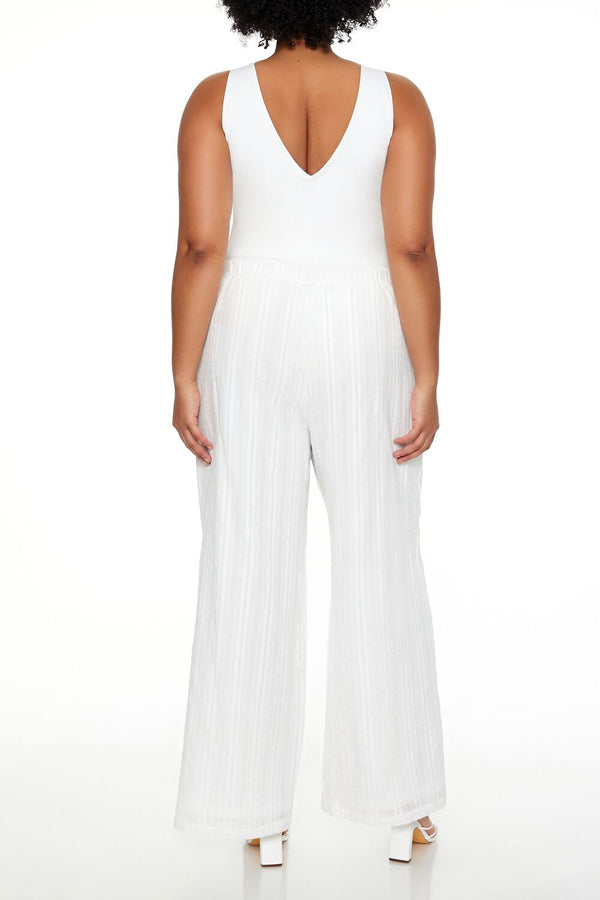Forever21 Plus Size Striped Wide-Leg Pants WHITE