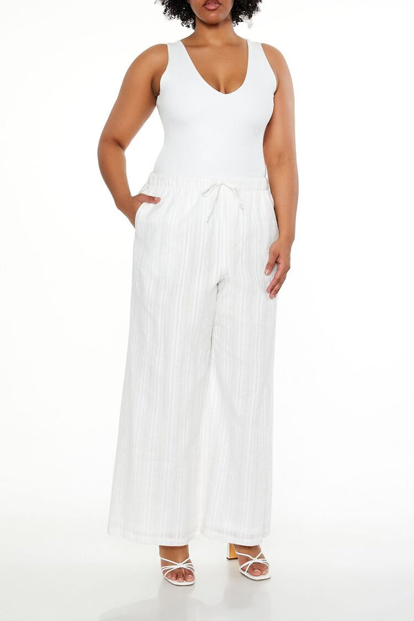 Forever21 Plus Size Striped Wide-Leg Pants WHITE