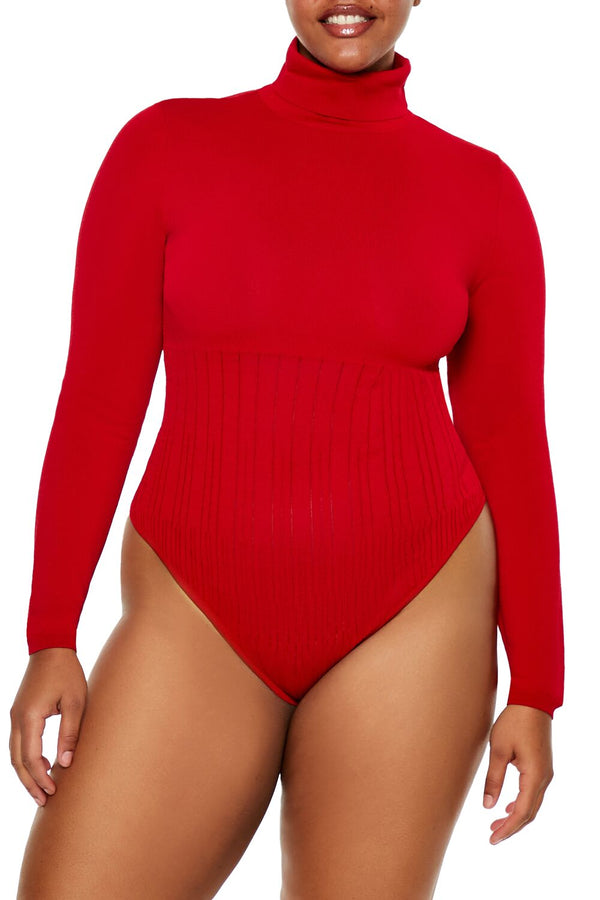 Forever21 Plus Size Sweater-Knit Bodysuit DARK RED