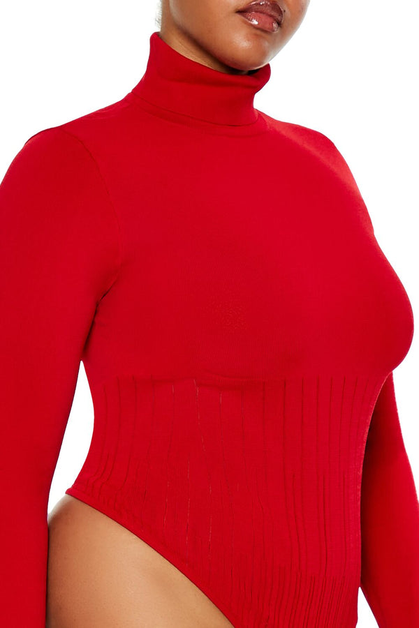Forever21 Plus Size Sweater-Knit Bodysuit DARK RED