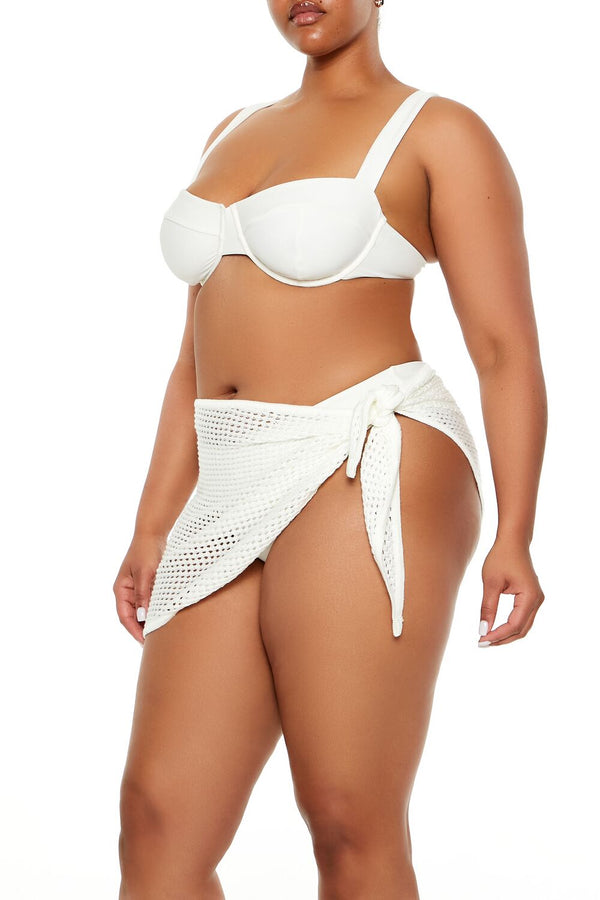 Forever21 Plus Size Swim Cover-Up Mini Skirt WHITE