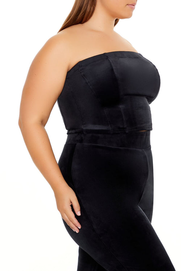 Forever21 Plus Size Velour Cropped Tube Top BLACK