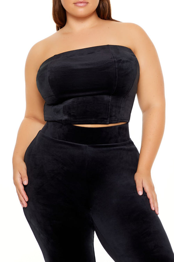 Forever21 Plus Size Velour Cropped Tube Top BLACK