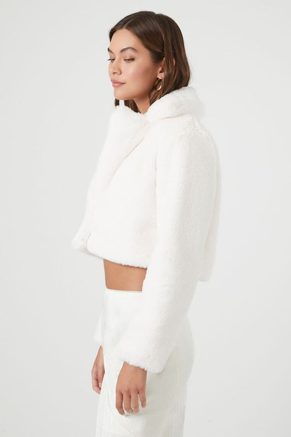 Forever21 Plush Cropped Coat WHITE