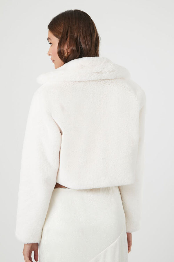 Forever21 Plush Cropped Coat WHITE