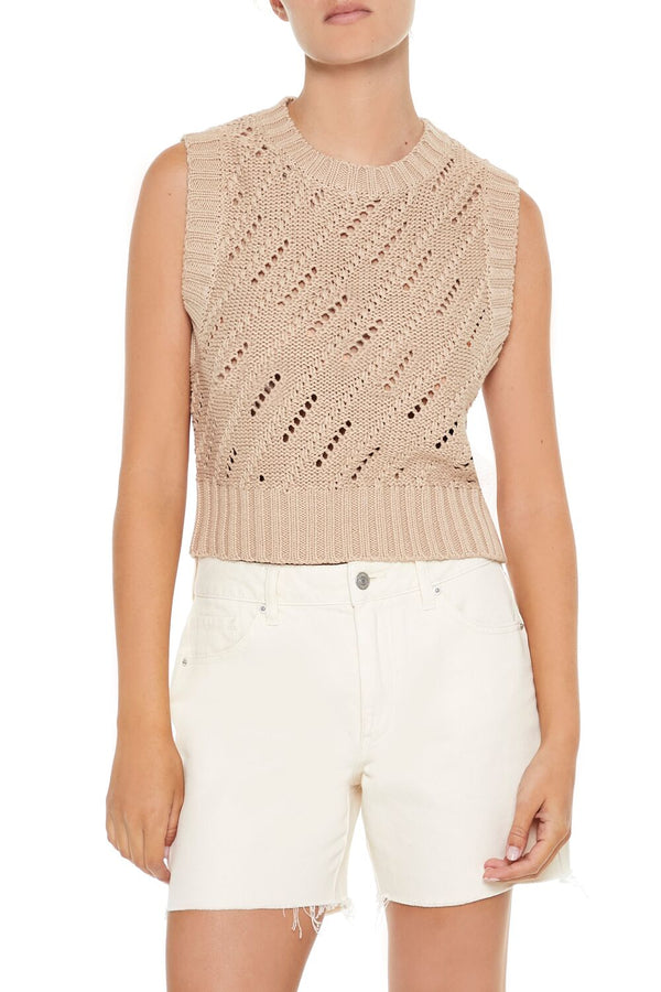 Forever21 Pointelle Knit Sweater Vest ALMOND
