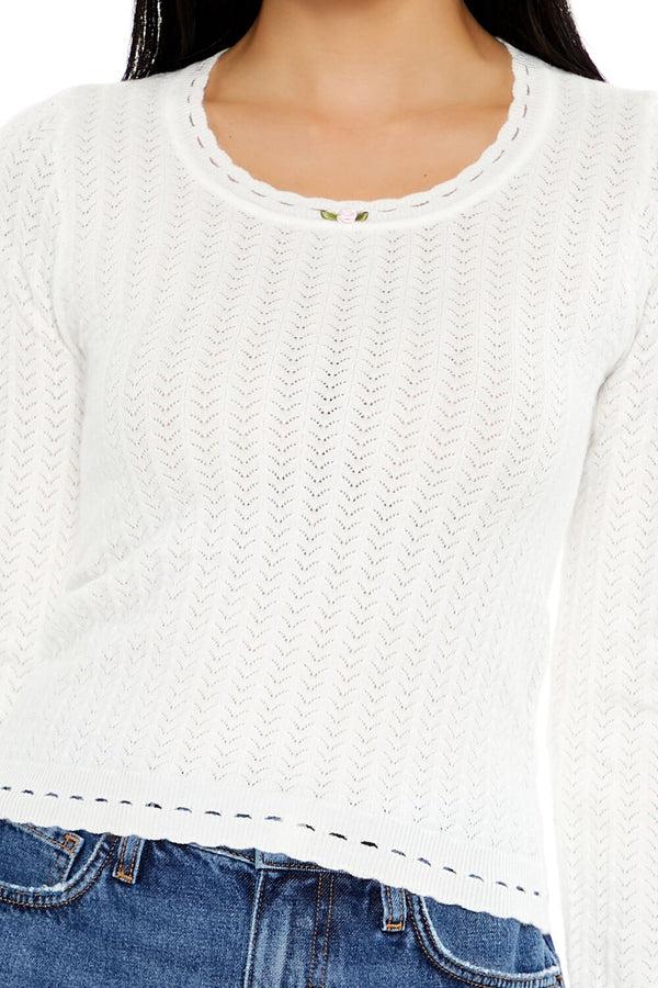 Forever21 Pointelle Rosette Top WHITE