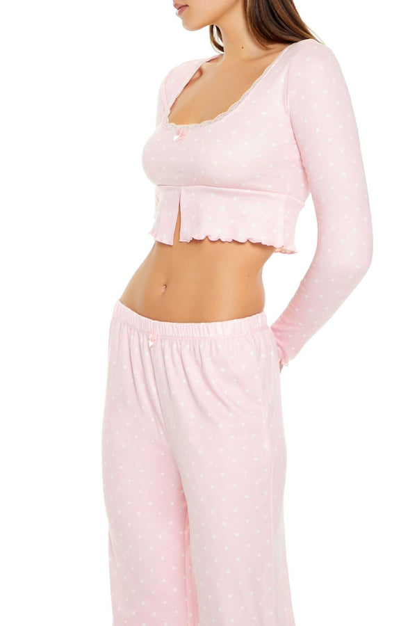 Forever21 Polka Dot Bow Pajama Crop Top PINK/WHITE