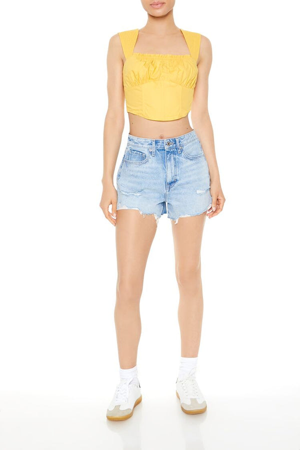 Forever21 Poplin Curved-Hem Crop Top YELLOW