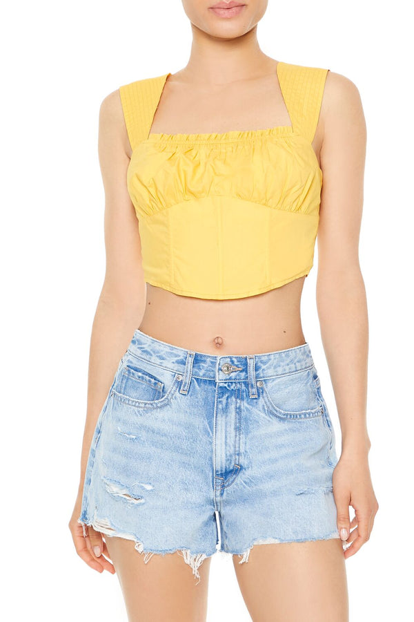 Forever21 Poplin Curved-Hem Crop Top YELLOW