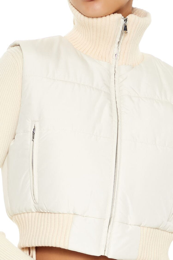 Forever21 Quilted Cropped Puffer Vest CREAM
