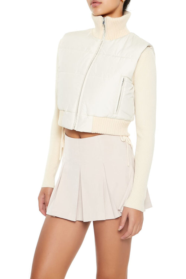 Forever21 Quilted Cropped Puffer Vest CREAM