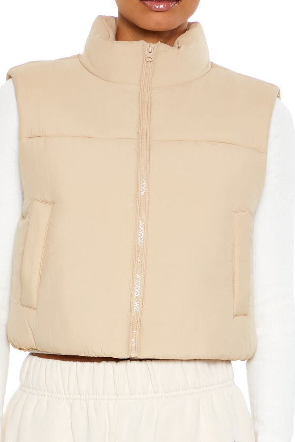 Forever21 Quilted Cropped Puffer Vest DESERT SAND
