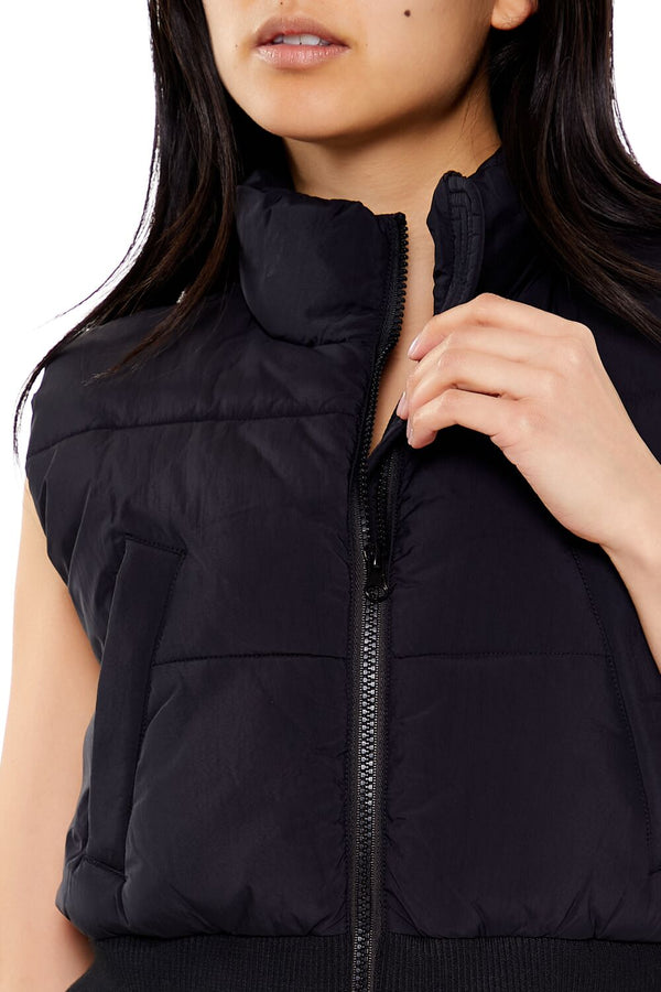 Forever21 Quilted Cropped Vest BLACK