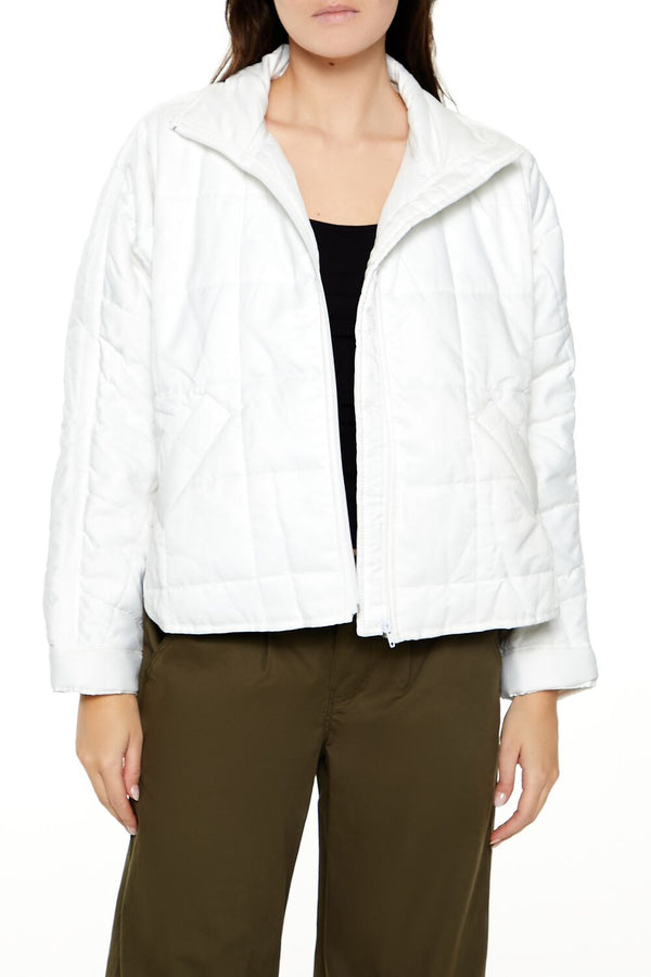 Forever21 Quilted Dolphin-Hem Jacket WHITE