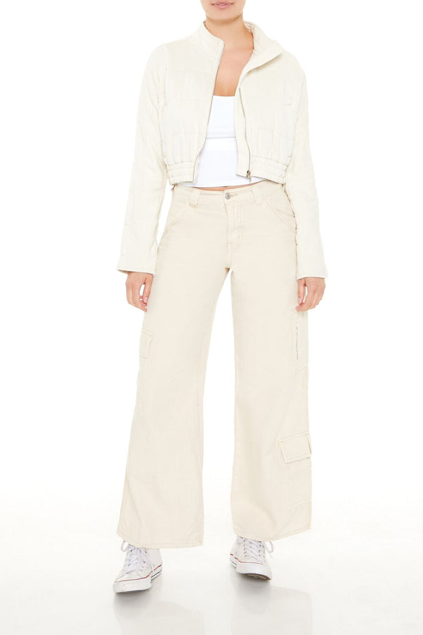 Forever21 Quilted Zip-Up Cropped Jacket WHITE