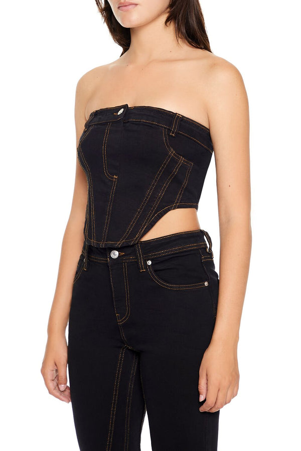 Forever21 Reworked Denim Tube Crop Top BLACK