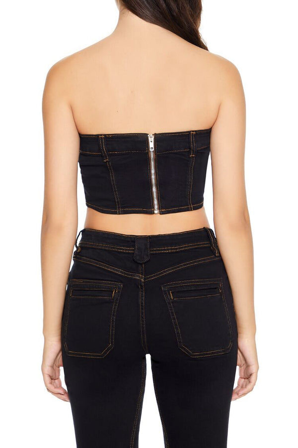 Forever21 Reworked Denim Tube Crop Top BLACK