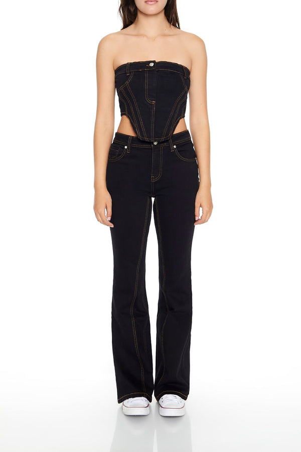 Forever21 Reworked Denim Tube Crop Top BLACK