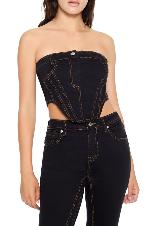 Forever21 Reworked Denim Tube Crop Top BLACK