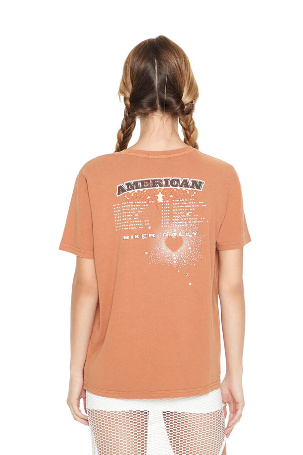 Forever21 Rhinestone Biker Rally Tee RUST/MULTI