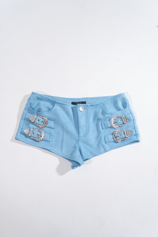 Forever21 Rhinestone Buckle Low-Rise Shorts BLUE