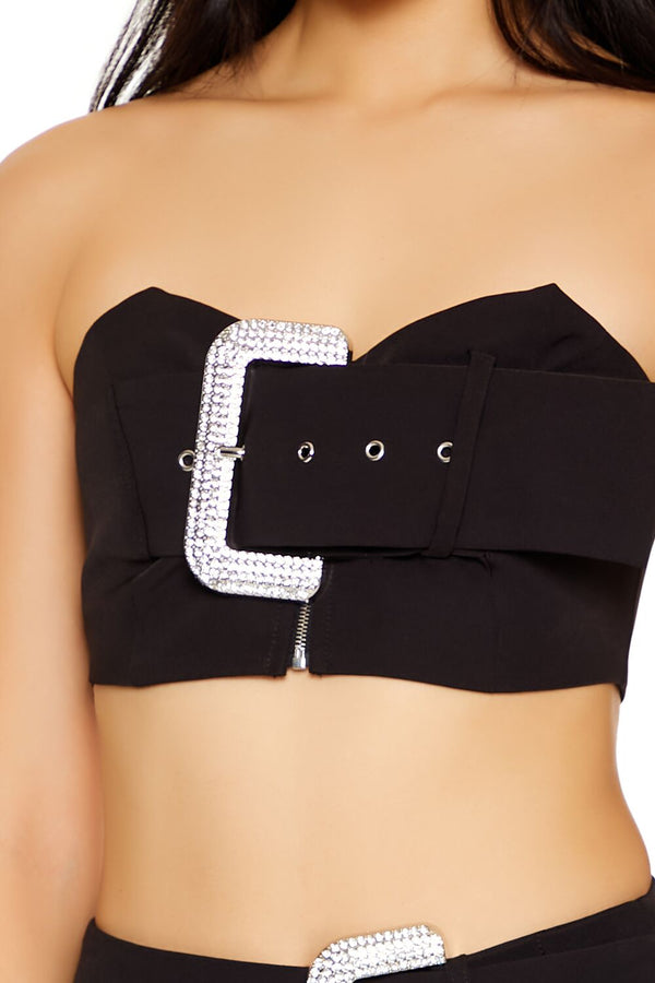 Forever21 Rhinestone Buckle Tube Crop Top BLACK