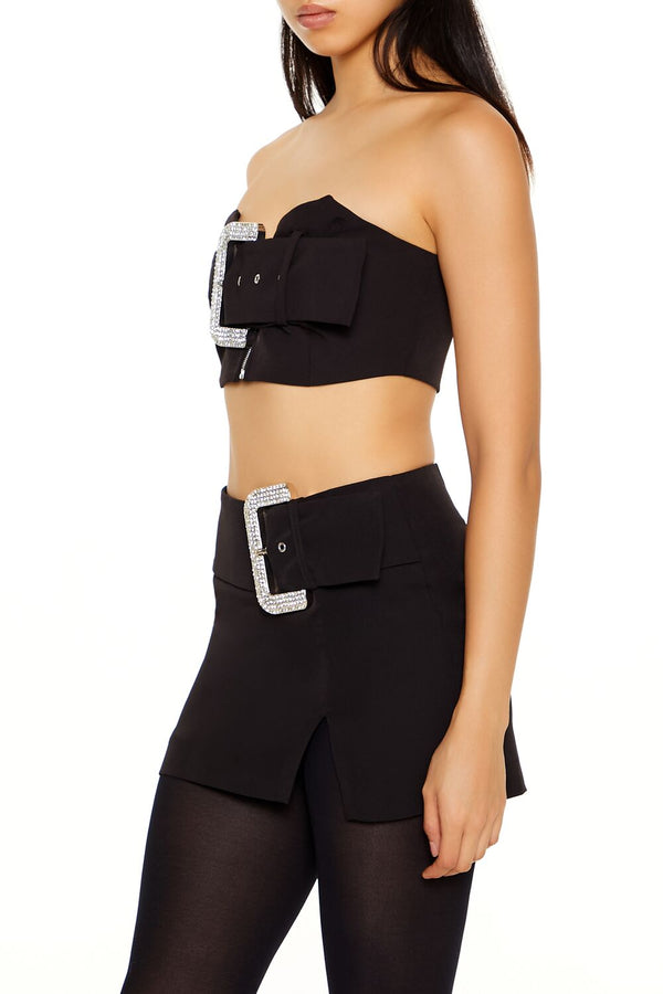 Forever21 Rhinestone Buckle Tube Crop Top BLACK