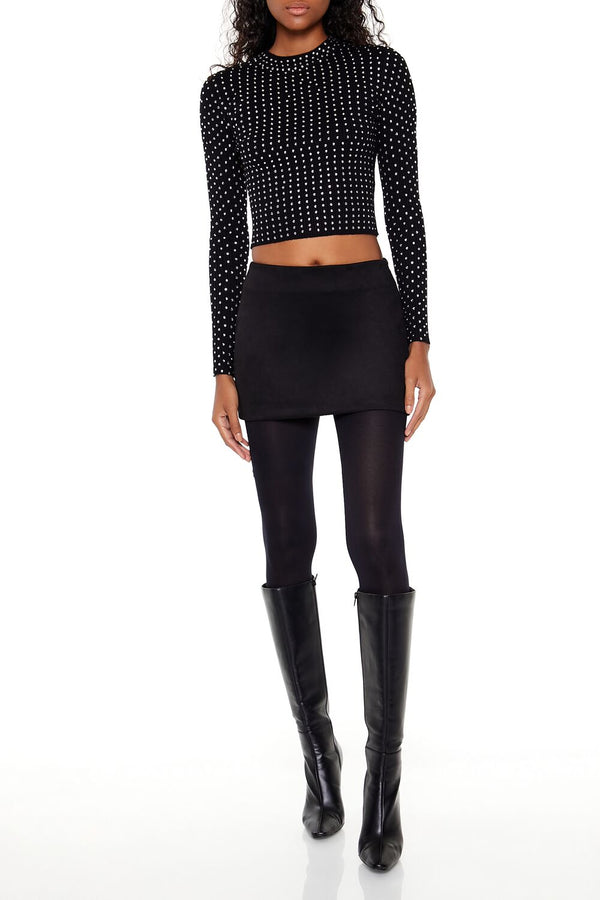 Forever21 Rhinestone Cropped Sweater BLACK