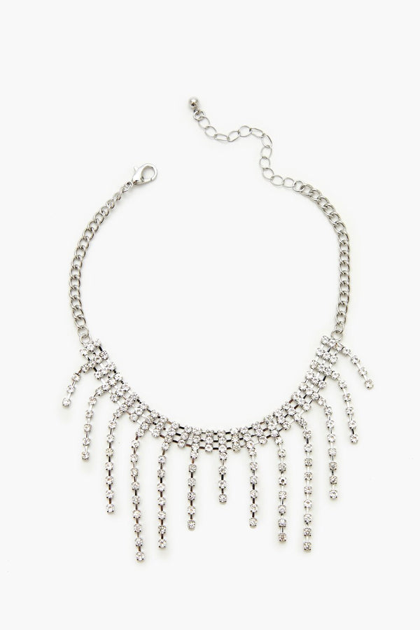 Forever21 Rhinestone Fringe Anklet SILVER/CLEAR