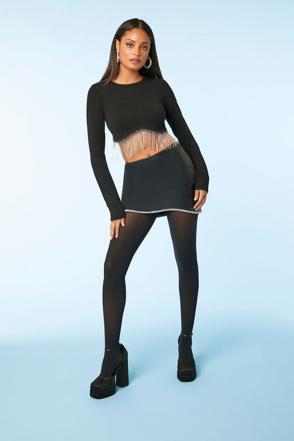 Forever21 Rhinestone-Fringe Crop Top BLACK