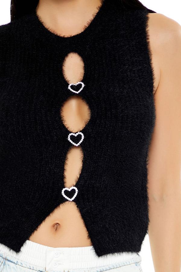 Forever21 Rhinestone Heart Sweater Vest BLACK