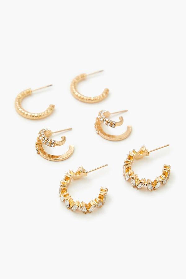Forever21 Rhinestone Hoop Earring Set GOLD/CLEAR