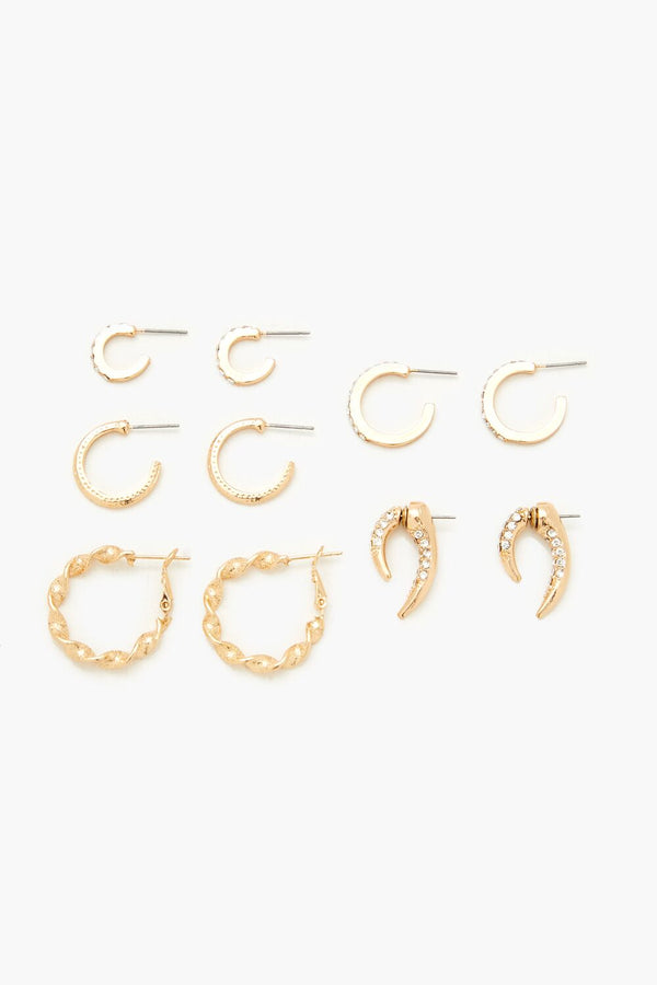 Forever21 Rhinestone Hoop Earring Set GOLD