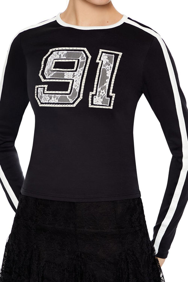 Forever21 Rhinestone Lace 91 Tee BLACK/MULTI